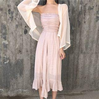 Plain Midi Strapless Dress / Open-front Jacket