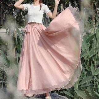 Spaghetti Strap Ruffle Trim Midi A-line Dress Pink - One Size
