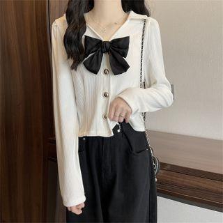 Collared Ribbon Button-up Blouse