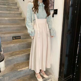 Long-sleeve Blouse / Suspender Midi Skirt