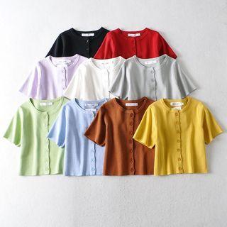 Short Sleeve Plain Crop Cardigan