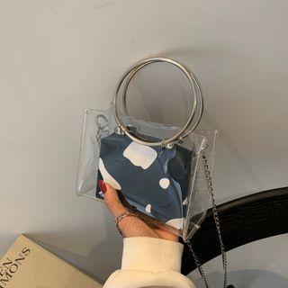 Set: Top Handle Pvc Crossbody Bag + Cow Print Pouch