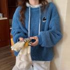 Heart Embroidered Faux Shearling Hoodie