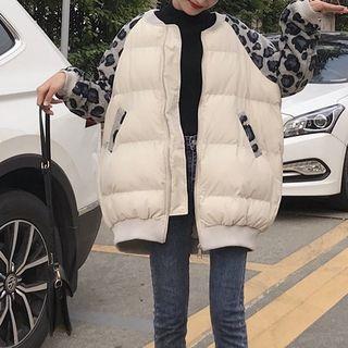 Leopard Printed Sleeve Padded Jacket