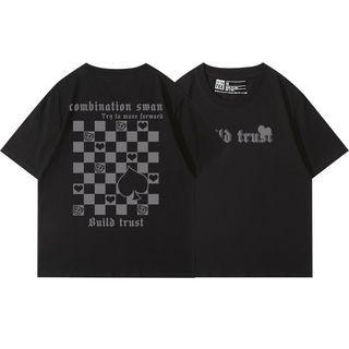 Short Sleeve Round Neck Plaid T-shirt