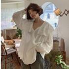Long-sleeve Lace Panel Blouse White - One Size