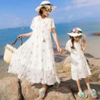 Family Matching Short-sleeve Midi Embroidered A-line Dress