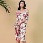 Off-shoulder Floral Print Peplum Dress
