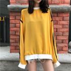 Contrast Trim Chiffon Long-sleeve Top