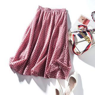 Heart Print Midi Skirt Pink - One Size