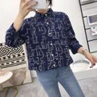 Long-sleeve Cat Printed Blouse