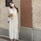 Sleeveless Floral Midi A-line Dress White - One Size