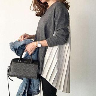 Chiffon Panel Sweater Gray - M