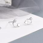925 Sterling Silver Rhinestone Star Earring Es851 - 1 Pair - White Gold - One Size