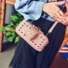 Faux-leather Studded Buckled Cross Bag