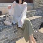Spaghetti Strap Midi A-line Dress / Hooded Sheer Blouse