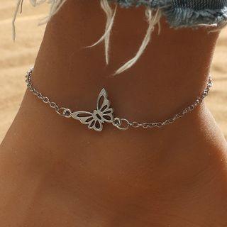 Butterfly Alloy Anklet Silver - One Size