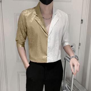 Short-sleeve Two-tone Jacquard Shirt