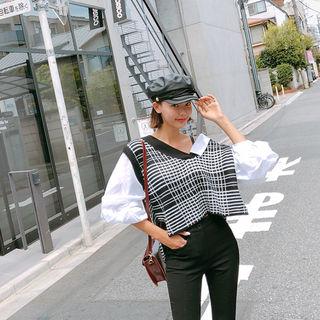 Check Knit Vest Overlay Shirt
