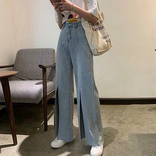 Washed Wide Leg Split Jeans