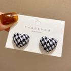 Heart Houndstooth Fabric Earring E4578 - 1 Pr - Black & White - One Size