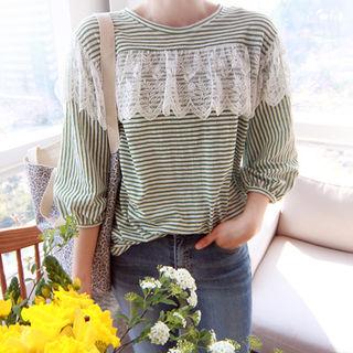 Lace-detail Striped Top