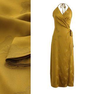 Halter Jacquard Maxi Sheath Dress
