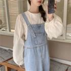 Denim Overall Dress / Puff-sleeve Top