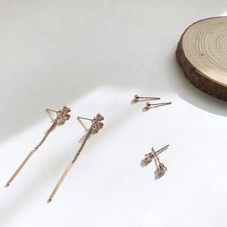 Set: Rhinestone Stud Earring / Bar Dangle Earring (various Designs) (3 Pairs) 1 Pc - Set Of 3 - As Shown In Figure - One Size