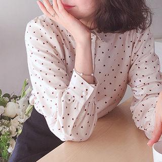 Puff-sleeve Heart Print Blouse