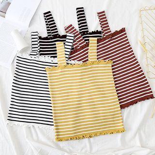 Sleeveless Frilled Striped Knit Top