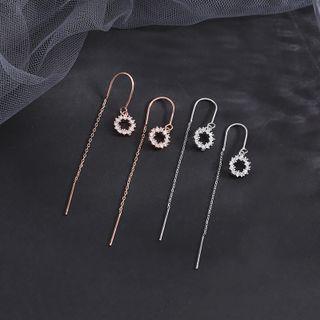 Rhinestone Hoop Chained Sterling Silver Earring