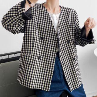 Gingham Double-breasted Blazer