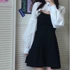 Collared Long-sleeve Crop Top / Spaghetti Strap Mini A-line Dress