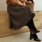 Wool Blend Glen-plaid Flare Skirt