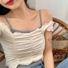Off-shoulder Short-sleeve Ruched Cropped Top / Camisole Top