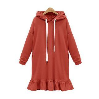 Ruffle Hem Hooded Long-sleeve Dress