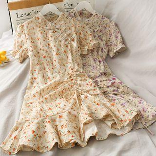 Frog-button Drawstring Qipao Mini Dress