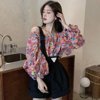 Off-shoulder Floral Top / Single-strap Jumper Shorts