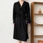 Long-sleeve Plain Long Shirtdress