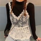 Mock Neck Long-sleeve Top / Lace Camisole Top