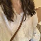 Long-sleeve Crochet Blouse White - One Size