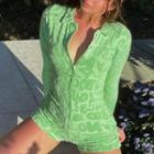 Long-sleeve Lettering Collared Romper