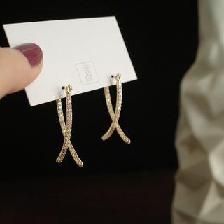 Sterling Silver Rhinestone Cross Earring 1 Pair - Gold - One Size