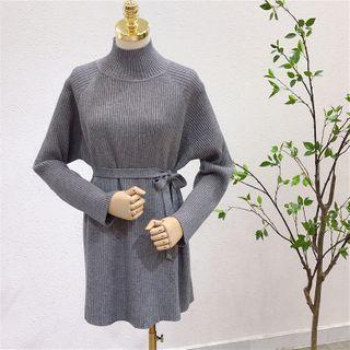 Tie-waist Mock-neck Sweater