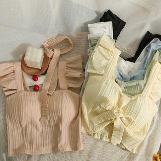 Ruffle-trim Ribbon Crop Top In 6 Colors