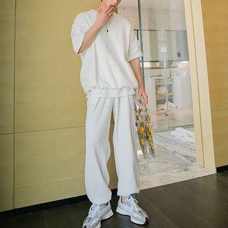 Elbow-sleeve Plain T-shirt / Sweatpants