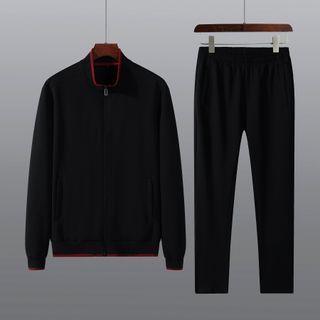 Set: Stand Collar Zip-up Jacket + Sweatpants