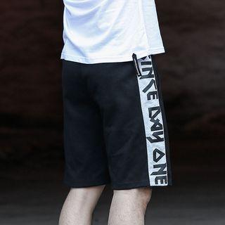Lettering Trim Drawstring Shorts