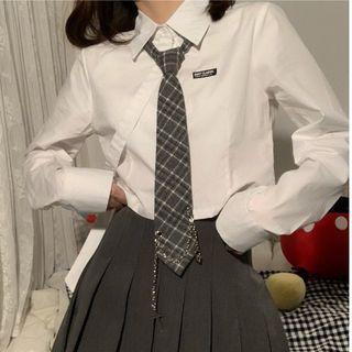 Plain Blazer / Shirt / Pleated Mini A-line Skirt / Chain Necktie